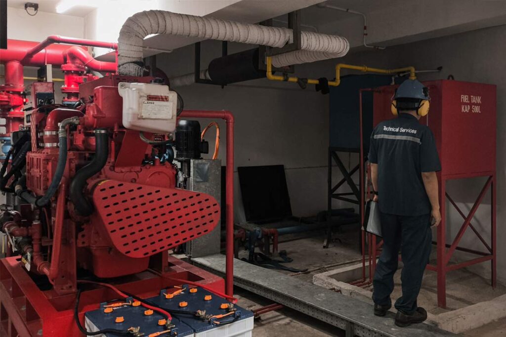 Engineer inspecting fire system