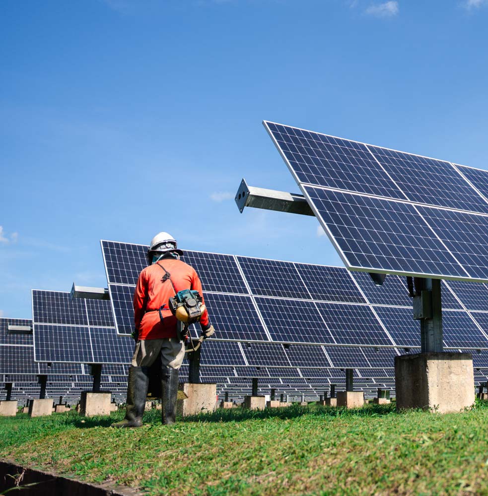 Employee walking into energy storage system field