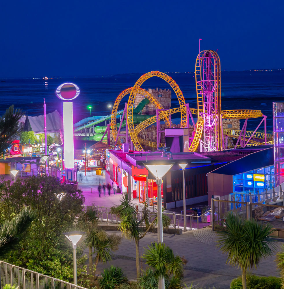 Wideshot of a theme park at night