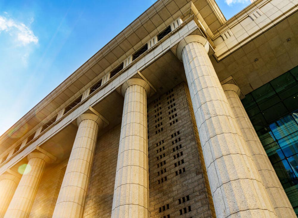 The front pillars on a government and military building