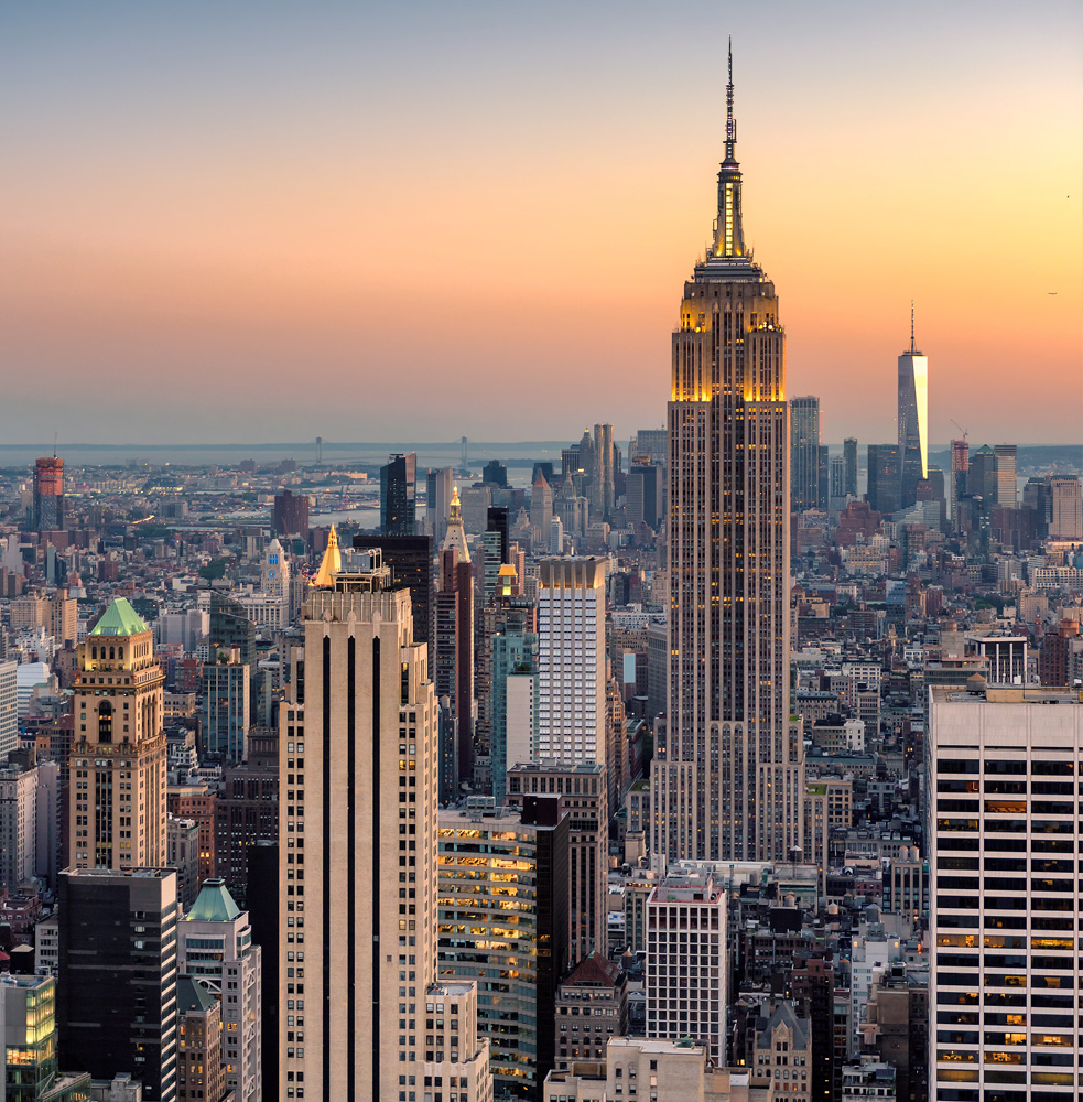 NYC skyline at dusk