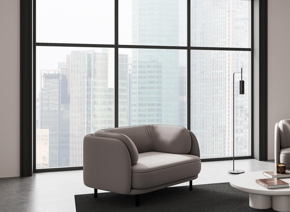 Highrise apartment with cityscape in background