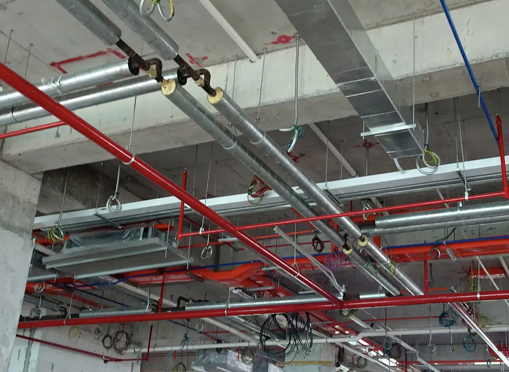 sprinkler system sprawled out around the ceiling