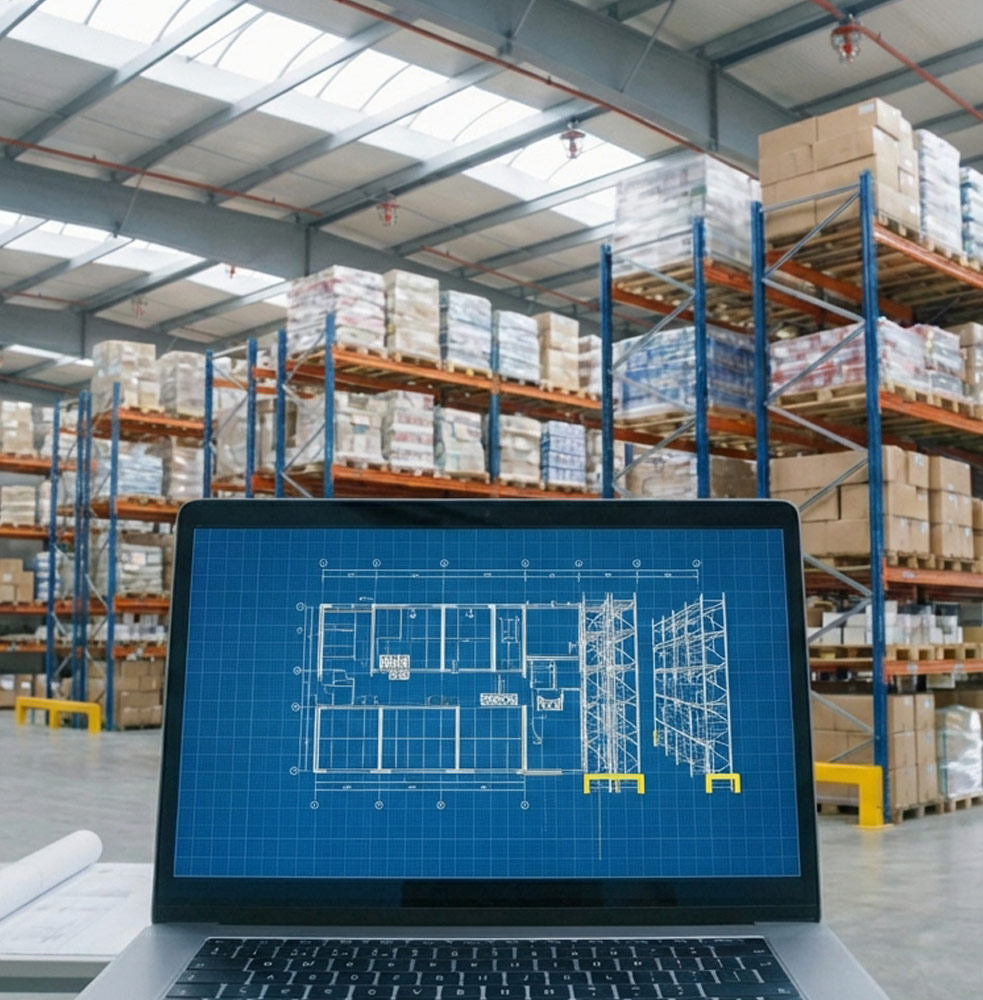 Sprinkler design on a computer in warehouse