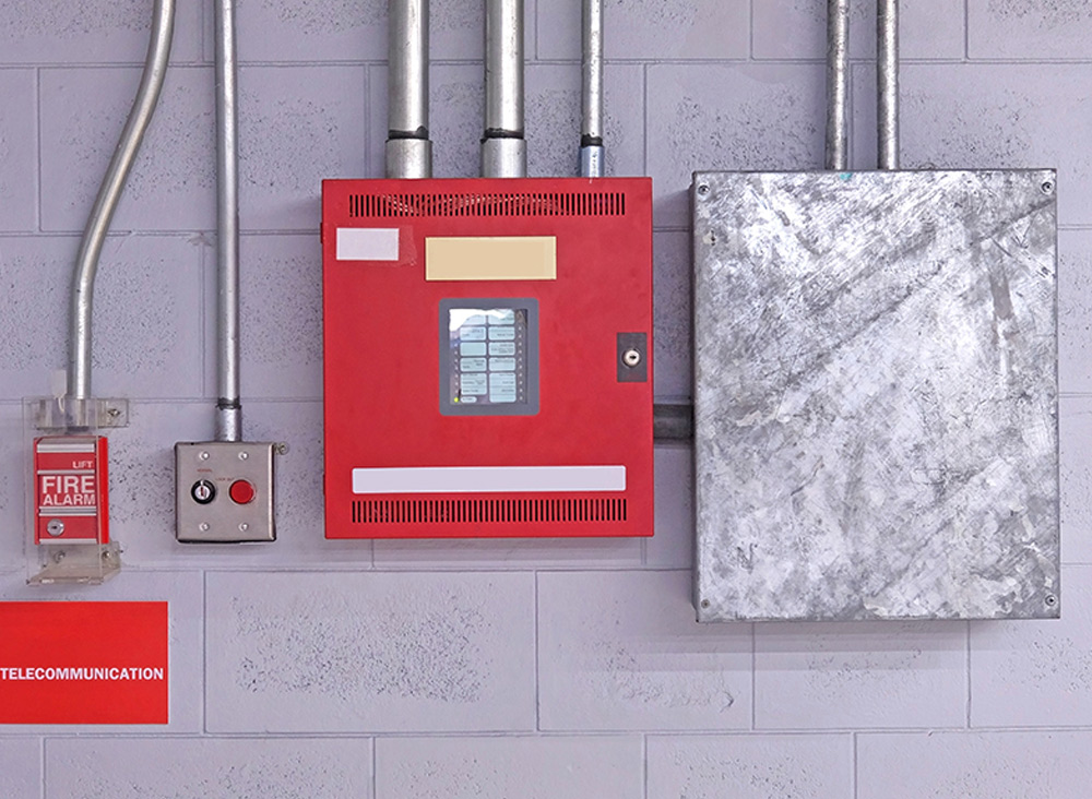 Fire alarm system on wall