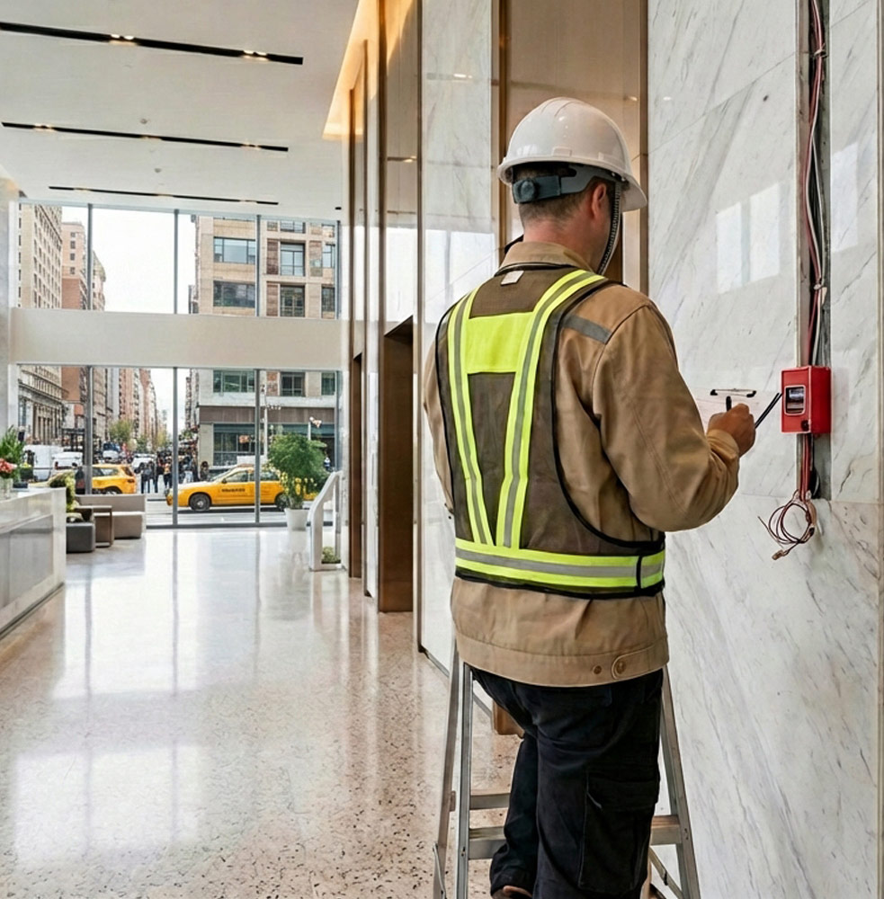Testing fire alarm in city building