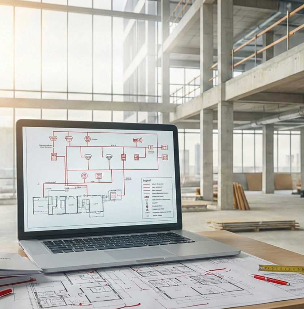 Computer with fire alarm design in atrium